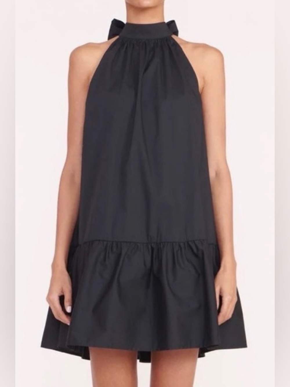 Staud Marlowe High Neck Halter Tie Flounce Mini Dress - Picture 3 of 10